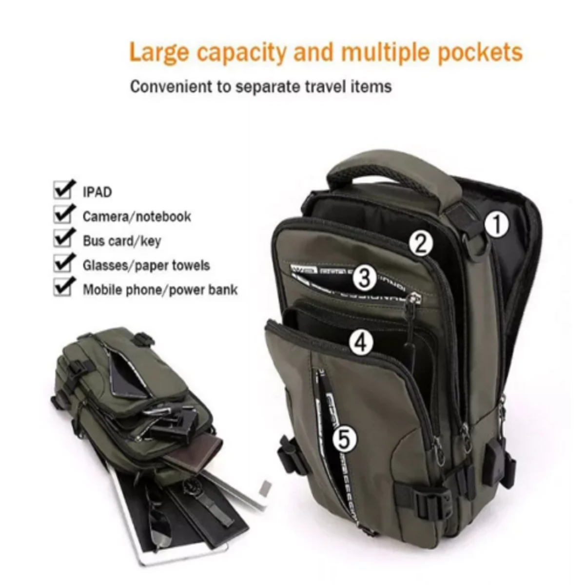 New Multifunction Crossbody Bag for Men Anti-theft Shoulder Messenger Bags Male Waterproof Charging USB Bag Casual Tote