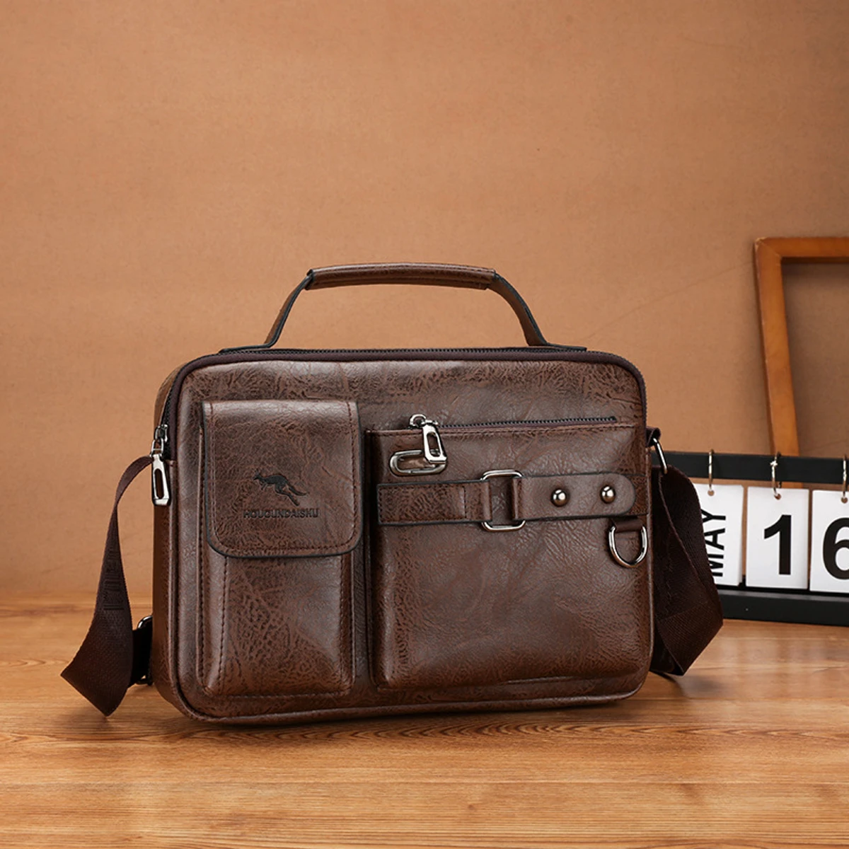 New Men's Large Capacity Shoulder Bag PU Vintage Business Men's Crossbody Bag Multifunctional Computer Backpack