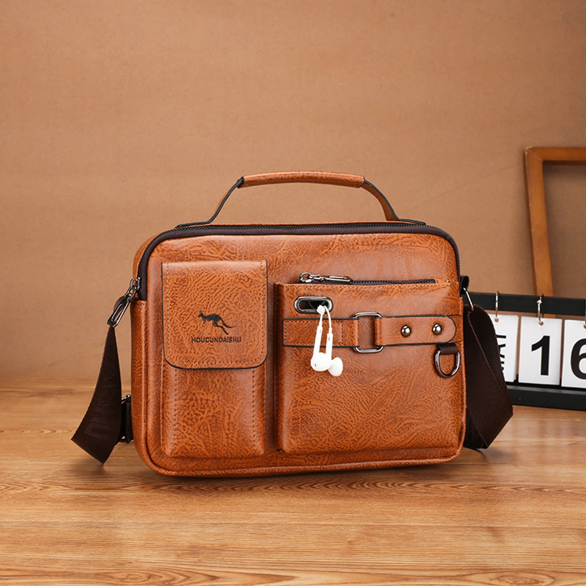 New Men's Large Capacity Shoulder Bag PU Vintage Business Men's Crossbody Bag Multifunctional Computer Backpack