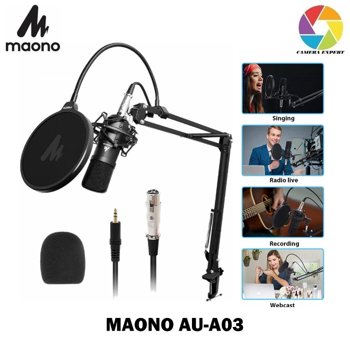 Maono AU-A03 Professional Condenser  Full Studio Microphone Setup