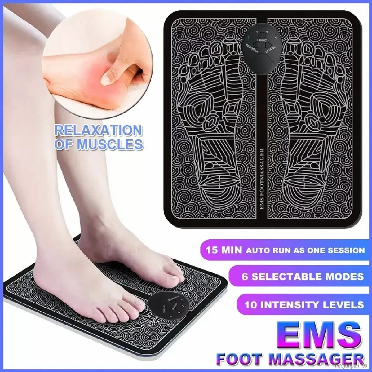 Foot Massager Machine, EMS Leg Reshaping Foot Massager, Folding Portable Foot Electric Stimulator Massage Mat, Super Thigh Fat Burner Thigh Shaper Pad for Women/Men