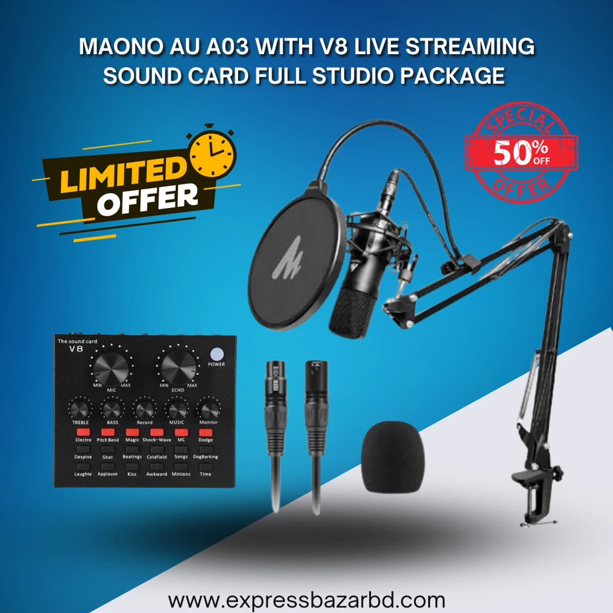 Maono AU-A03 and V8 live stream sound card Full Studio Microphone Setup