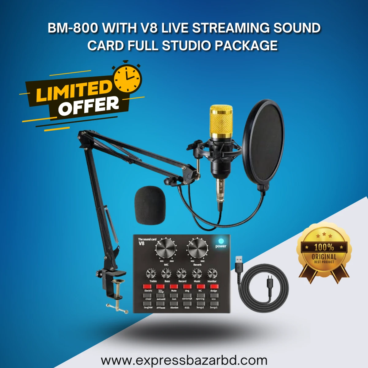 BM-800 and V8 Live Sound Card Condenser Microphone Full Studio Setup